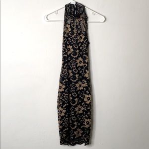 Black & Gold Lace Halter Dress